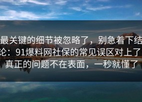 最关键的细节被忽略了，别急着下结论：91爆料网社保的常见误区对上了，真正的问题不在表面，一秒就懂了