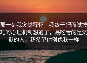 那一刻我突然释怀，我终于把面试技巧的心理机制想通了，最吃亏的是沉默的人，我希望你别像我一样