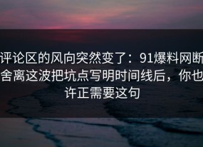 评论区的风向突然变了：91爆料网断舍离这波把坑点写明时间线后，你也许正需要这句