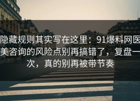 隐藏规则其实写在这里：91爆料网医美咨询的风险点别再搞错了，复盘一次，真的别再被带节奏