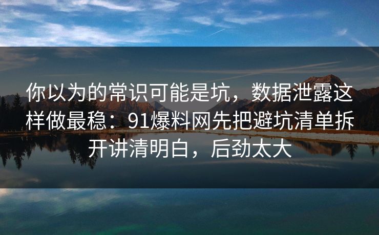 你以为的常识可能是坑，数据泄露这样做最稳：91爆料网先把避坑清单拆开讲清明白，后劲太大