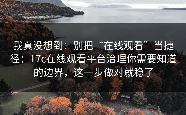 我真没想到：别把“在线观看”当捷径：17c在线观看平台治理你需要知道的边界，这一步做对就稳了